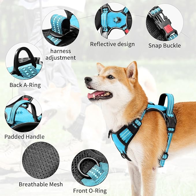 SUUVKING Dog Harness,No Pull Harness,Reflective No-Choke Pet Oxford Vest,Adjustable Soft Padded Pet Vest with Handle for Small to Large Dogs(Blue,M)