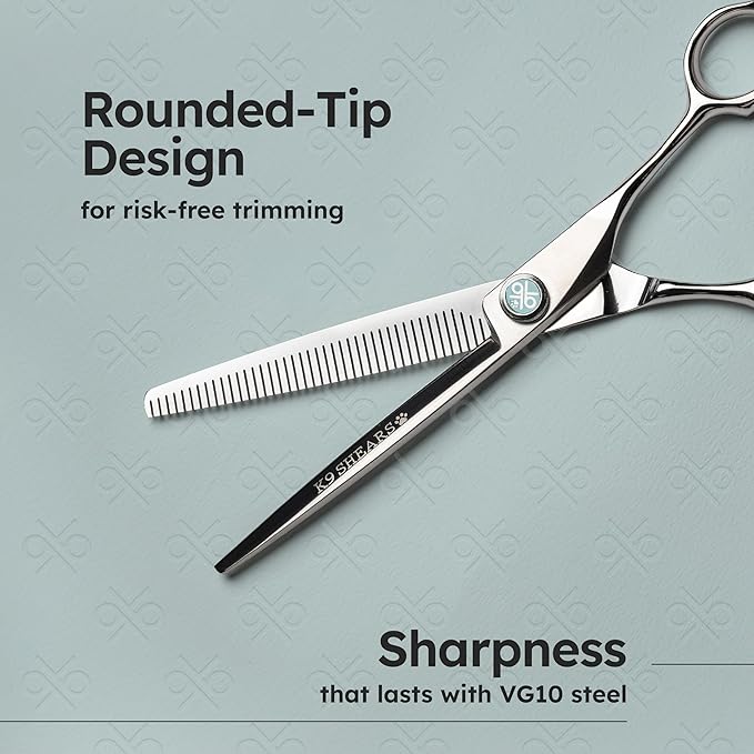 7" Dog Thinning Shears for Grooming – Blending Scissors for Face, Legs & Tail – European Style Fast Hair Release, VG10 Stainless Steel, Handcrafted, 50% Thinning Rate for Smooth Finishing