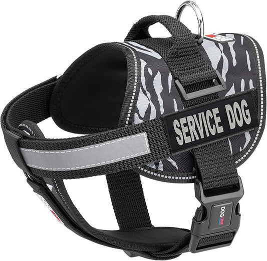 Dogline Unimax Dog Harness Vest with Service Dog Patches Reflective No-Pull, Adjustable Straps, Breathable Neoprene for Medical, Service, Identification and Training Dogs Girth 36 to 46" Zebra