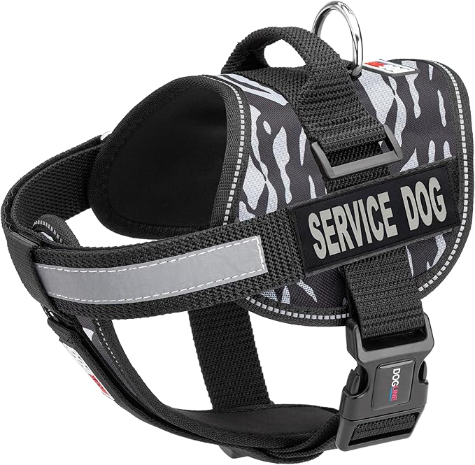 Dogline Unimax Dog Harness Vest with Service Dog Patches Reflective No-Pull, Adjustable Straps, Breathable Neoprene for Medical, Service, Identification and Training Dogs Girth 18 to 25" Zebra