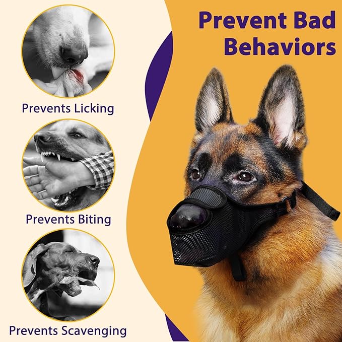 LUCKYPAW Dog Muzzle, Mesh Muzzle for Large Medium Small Dogs with Front Opening Design, Dog Mouth Cover to Prevent Biting, Licking, Chewing, Scavenging, Allows Drinking (XS-Snout:6½-7½", Black)