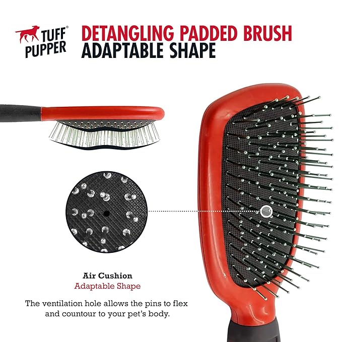Tuff Pupper Stainless Steel Pin Brush for Long or Short Hair Pets - Detangling & Dematting Undercoat Brush for Dogs, Cats, and All Pets