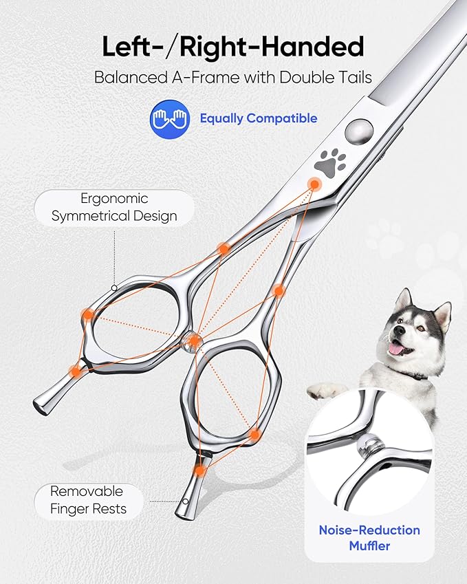 ULG Curved Thinner Dog Shears for Grooming - Ergonomic Dog Grooming Shears Sharp Curved Blender Dog Scissors for Grooming 440C Stainless Steel Grooming Scissors Professional Pet Shears