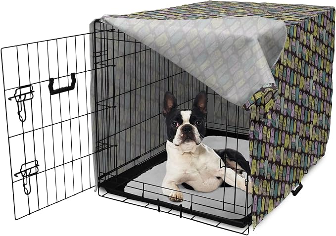Ambesonne Fashion Dog Crate Cover, Diagonal Vintage Knitted Clothing Outfits Autumn Spring Winter Seasons, Easy to Use Pet Kennel Cover for Small Dogs Puppies Kittens, 22 Inch, Dark Brown Multicolor