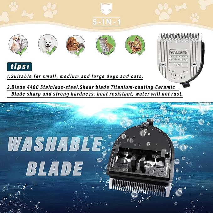 Detachable Adjustable Pet Dog Grooming Clipper 5-in-1 Blade
