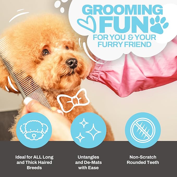 Doodle Brush for Dogs - Finishing Metal Dog Comb for Goldendoodles, Labradoodle, Poodle, Metal Comb for Dogs for Grooming, Doodles Grooming Combs for Dog Hair, Cockapoo and Doodle Combs for Groomer