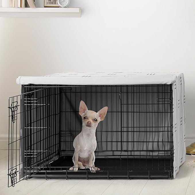 Sweet Jojo Designs White and Black Boho Mudcloth Dog Crate Cover – Kennel Covers for 24 Inch Pet Cage Small - Black and White Bohemian Minimalist Southwest Mud Cloth Hatch Neutral Triple Line