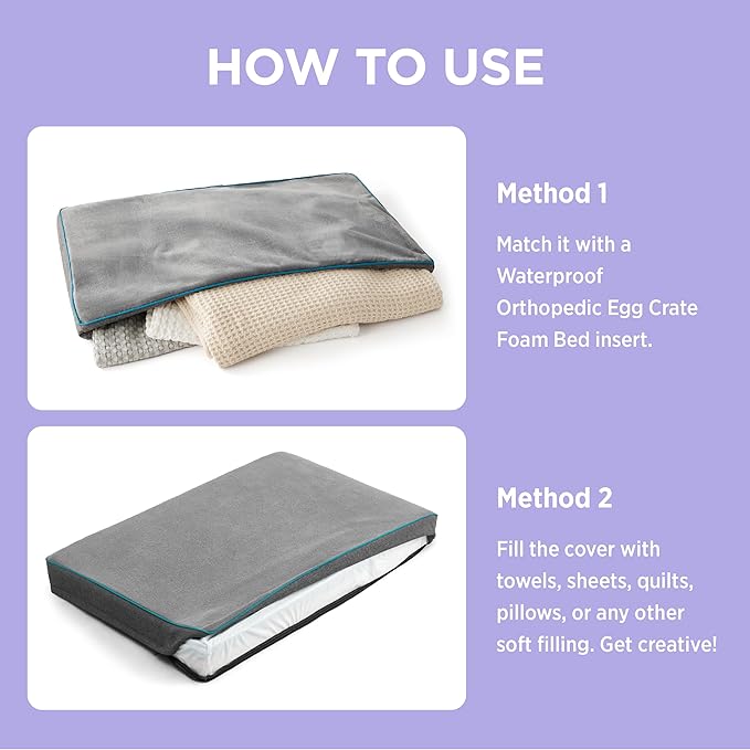 Lesure Dog Bed Cover Flannel - Extra Large Dog Bed Washable Removable Cover, Plush Fleece Replacement Cover for Orthopedic Pet Mad Beds, 41x29x3.5 Inches Grey