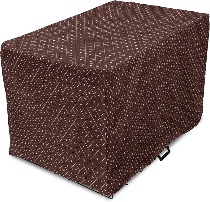 Lunarable Abstract Dog Crate Cover, Geometric Concept of Dotted Rhombus Pattern in a Traditional Style, Easy to Use Pet Kennel Cover for Cats & Medium Dogs, 30 Inch, Dark Maroon Pale Camel
