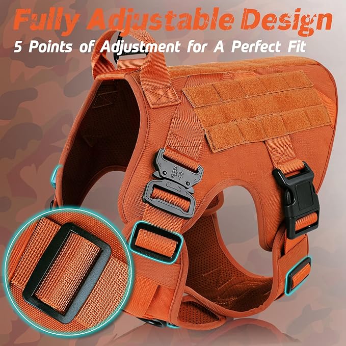 rabbitgoo Tactical Dog Harness for Large Dogs, Heavy Duty Dog Harness with Handle, No-Pull Service Dog Vest Large Breed, Adjustable Military Dog Vest Harness for Training Hunting Walking, Orange, L