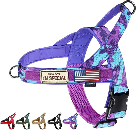 Annchwool No Pull Dog Harness with Soft Padded Handle,Escape Proof and Quick Fit to Adjust Dog Harness,Easy for Training Walking for Small & Medium and Large Dog(Camo Purple,S)