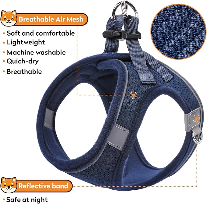 Dog Harness with Leash Set, No-Pull Step-in Reflective Pet Harness with 1 Leash Clips, Adjustable Soft Padded Easy Walk Dog Vest for Small Medium Large Dogs, Cats(Dark Blue, Small)