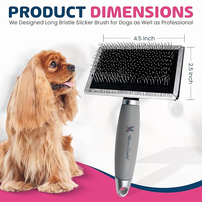 Warren London Gel-Handle Slicker Brush for Dogs | Long & Strong Pin Bristles | Doodle Brush Ideal for Thick & Long Fur | Comfortable Grooming Tool