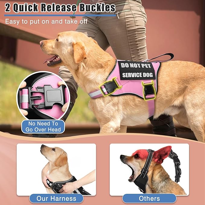 Service Dog Vest Harness+ID Tag+10 Patches,Metal Serivce Dog Tag&Reflective Emotional Support Dog Vest with Handle for Small Dogs,Easy Put On/Off for Training/Walking/Everyday Pink S