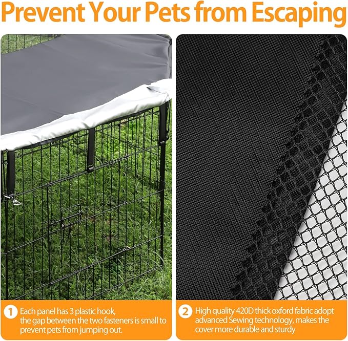 PJYuCien Dog Playpen Bottom Pad + Top Cover,Fits 24 Inch 8 Panels Regular Octagon Metal Exercise Pet Pen,Black (Note:Playpen Not Included !!!!)