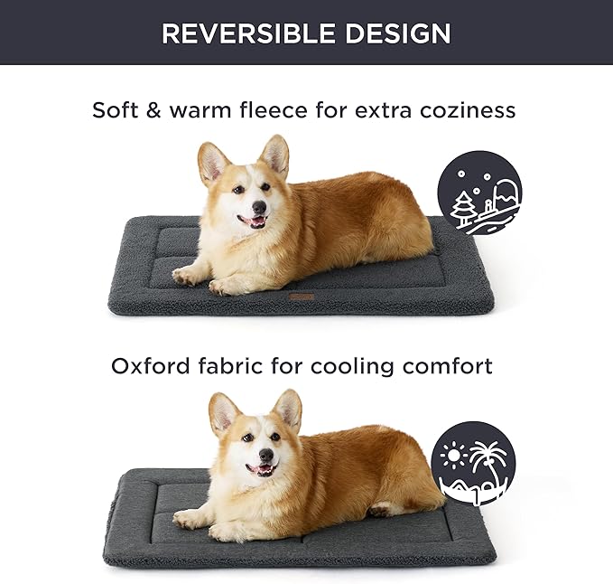 Bedsure Washable Dog Bed for Large Dog, Reversible Foam Floor Dog Mat, Lightweight Travel Flat Pet Beds for Indoor & Outdoor Dogs (44" x 32", Dark Grey)