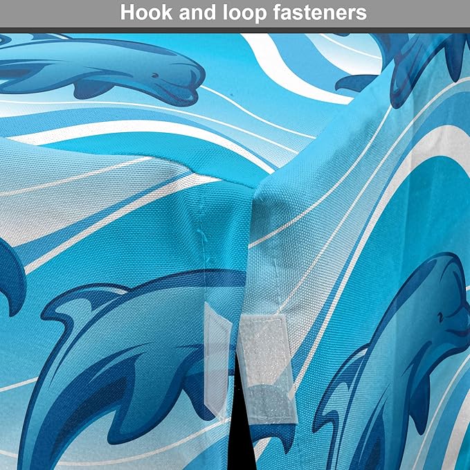 Lunarable Dolphin Dog Crate Cover, Dolphin Illustration Jumping Waves with Large Mammal Friendly Ocean Animal, Easy to Use Pet Kennel Cover for Medium Large Dogs, 36 Inch, Azure Blue White