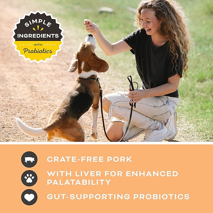 Primal Freeze Dried Dog Treats; Pork Liver Dog Treats with Probiotics for Dogs; Liver, Laugh, Love; Crunchy Grain Free Training Treats for Dogs, 1.5 oz