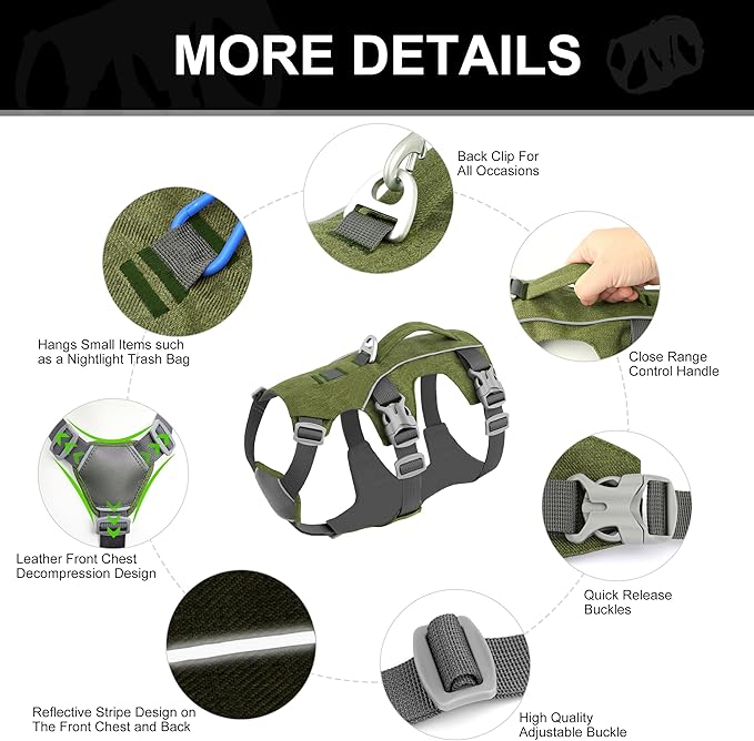 Dog Harness Medium Sized Dog Escape Proof Dog Harness with Handle, Reflective Dog Vest, Breathable Soft Full Body Pet Harness for Walking, Training (Green, M)