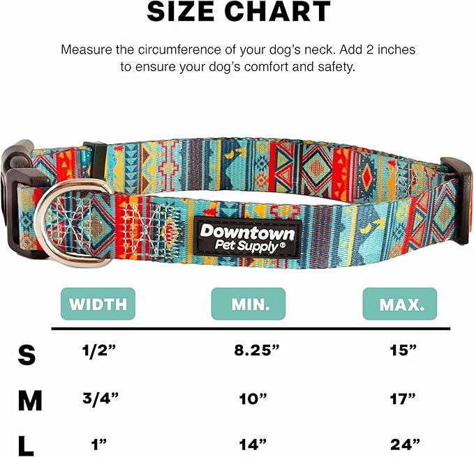 Downtown Pet Supply - Best, Cute & Fancy Dog Collar - Lightweight Adjustable Dog Collar with Quick Buckle & D-Ring - Hand Wash Safe - Tribal - M - Medium Dog Collar