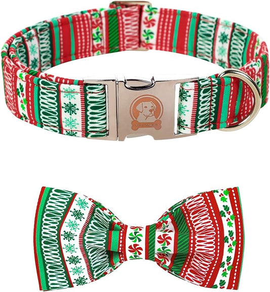 MR. CHUBBYFACE Christmas Plaid Dog Collar for Boy Girl Dogs Adjustable Red Green Dog Collar Bowtie for Small Medium Large Dogs