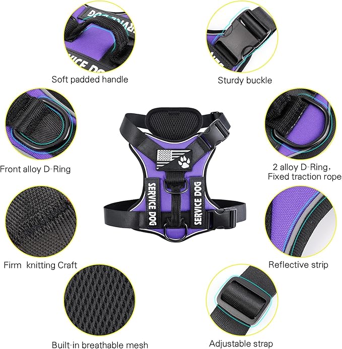Demigreat Service Dog Harness, Reflective Dog Vest Harness with 5 PCS Patches, Adjustable Soft Oxford Pet Harness, Inner Layer Mesh, Easy to Control for Dogs