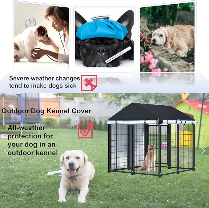 Outdoor Dog Kennel Cover,Full Coverage for 4.2'Dx4.2'Wx4.5'H Dog Cages,600d Heavy Duty Waterproof Large Dog Kennel Cover,(Kennel Not Included) Black