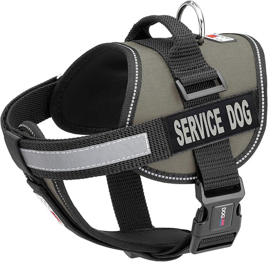 Dogline Unimax Dog Harness Vest with Service Dog Patches Reflective No-Pull, Adjustable Straps, Breathable Neoprene for Medical, Service, Identification and Training Dogs Girth 15 to 19" Gray