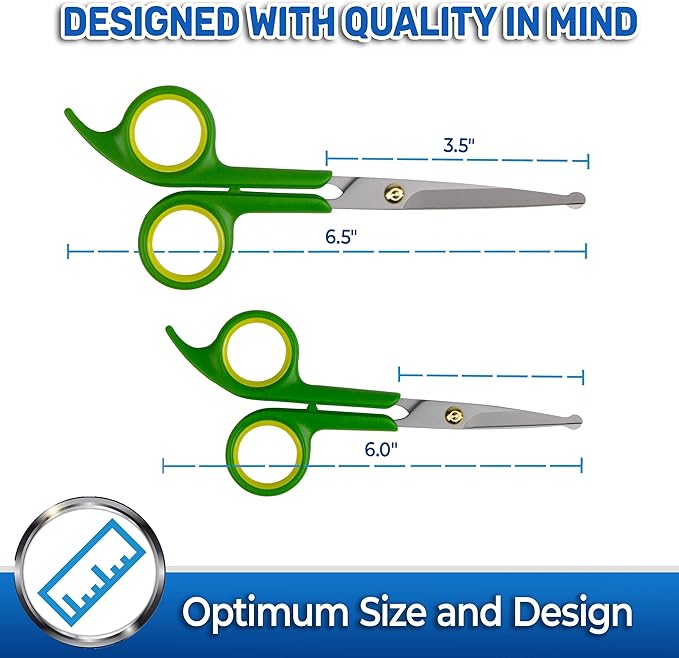 Pet Magasin Japanese Stainless Steel Grooming Scissors (2) for Facial Hair and Larger for Body Trimming with Round Tip