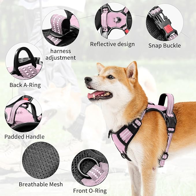 SUUVKING Dog Harness,No Pull Harness,Reflective No-Choke Pet Oxford Vest,Adjustable Soft Padded Pet Vest with Handle for Small to Large Dogs(Pink,M)