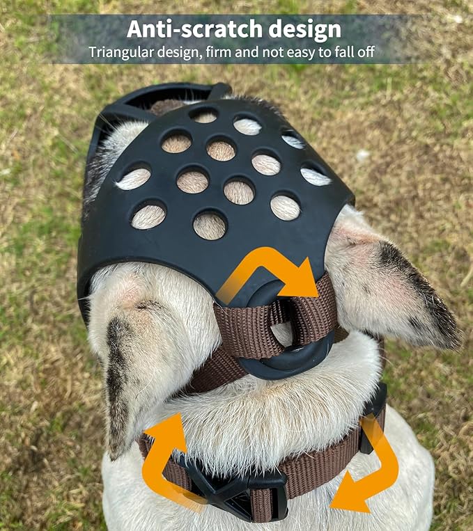 BARKLESS Short Snout Dog Muzzle, Soft Silicone Flat Faced Muzzle for French Bulldog Shih Tzu and Pug for Biting Chewing Licking and Grooming, Allows Panting