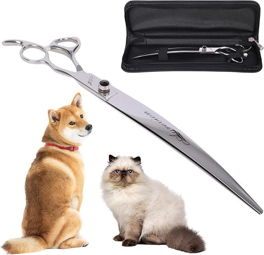 Professional metal 9 In Curved Grooming Scissors for Dogs and Cats,30-Degree Curves Shears for Hair Cutting with Pet at Home & Outdoor,Lightweight Stainless Steel Clippers for Dog Trimming Face,Paws