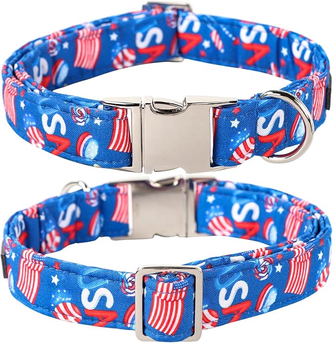 Lionet Paws Dog Collar, Comfortable Cute American Collar with Metal Buckle for Male Female Dogs Gift, July of 4th, Small, Neck 10-16 inches