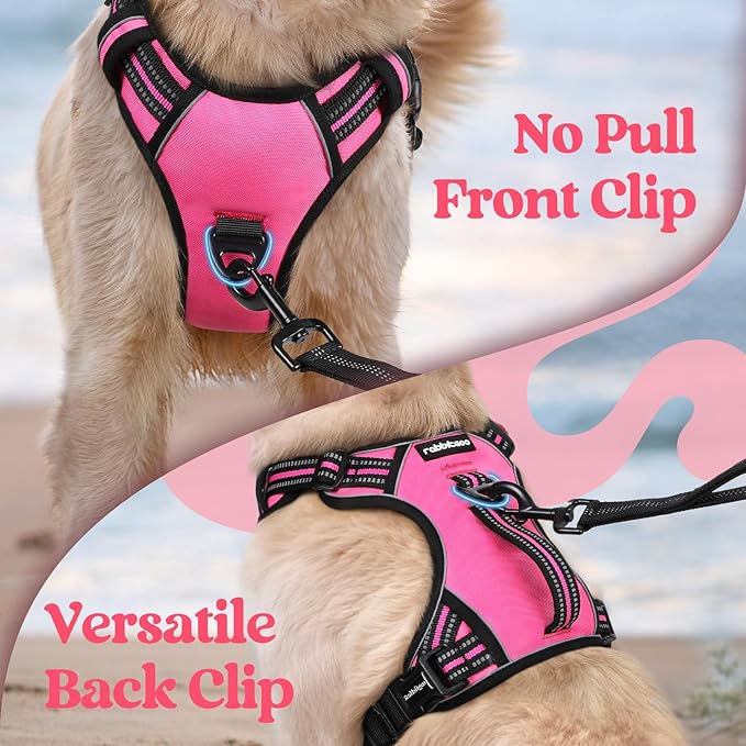 rabbitgoo Dog Harness Small Sized Dog, No Pull Pet Harness with Soft Padded Handle, Adjustable Reflective Vest with 3 Buckles, Easy Walking Harness with 2 Leash Clips, Pink, S