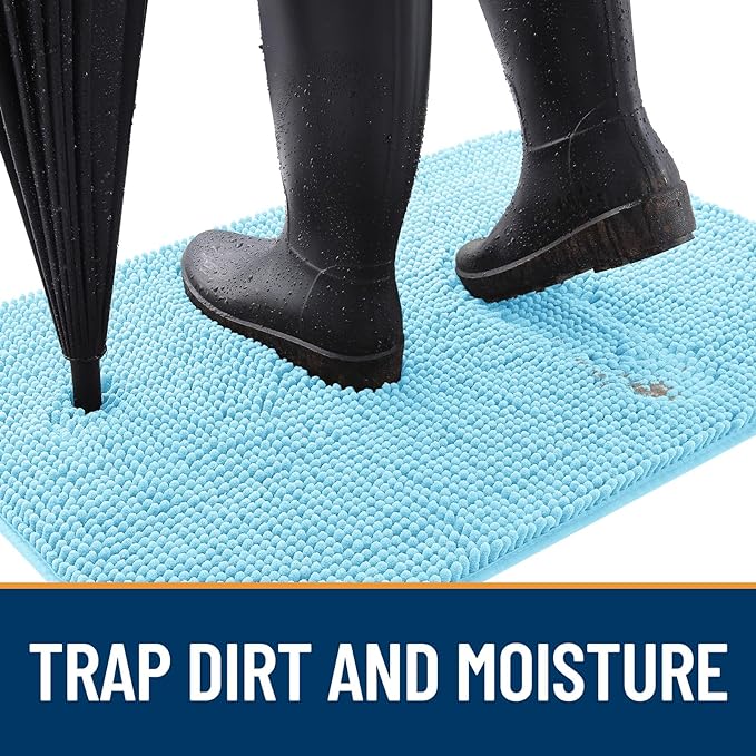 OLANLY Dog Door Mat for Muddy Paws 48x30, Absorbs Moisture and Dirt, Absorbent Non-Slip Washable Mat, Quick Dry Chenille, Mud Mat for Dogs, Entry Indoor Door Mat for Inside Floor, Blue