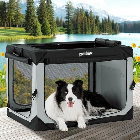 36 Inch Collapsible Dog Crate for Large Dogs - Portable Dog Travel Crate Soft Sided with Breathable Mesh Windows, Foldable Dog Kennel for Indoor and Outdoor, Grey