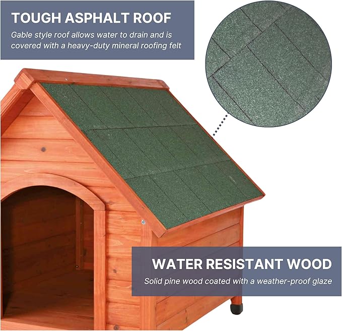 TRIXIE Natura Cottage Dog House– Dog House for Extra Large Dogs Outside with Weatherproof Sealer & Peaked Roof, Wooden Dog House with Adjustable Legs for Large Dogs – 44.25 x 38 x 41.5 in