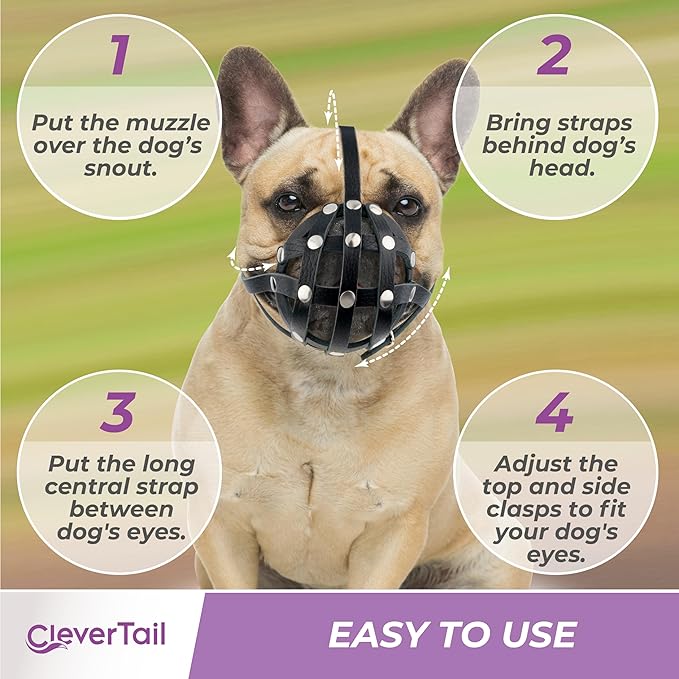 Soft Leather French Bulldog Muzzle – Frenchie Muzzle for Biting and Grooming – Short Snout Dog Muzzle for Small Brachycephalic Breed Dogs: Pug, Shih Tzu, Bulldogs, Boston Terrier (M Size)