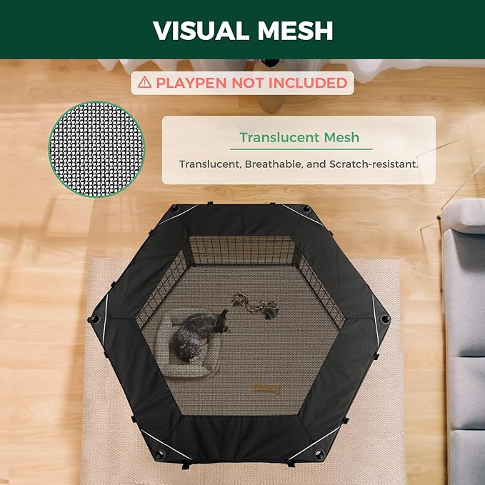 FXW Mesh Top Cover Specialized for FXW Dog Playpen (Not Suitable for Other Brands), Fits for FXW 32"/40"/45" H 6 Panels Homeplus/Rollick/Instant Dog Playpen│Patent Pending (Playpen not Included)