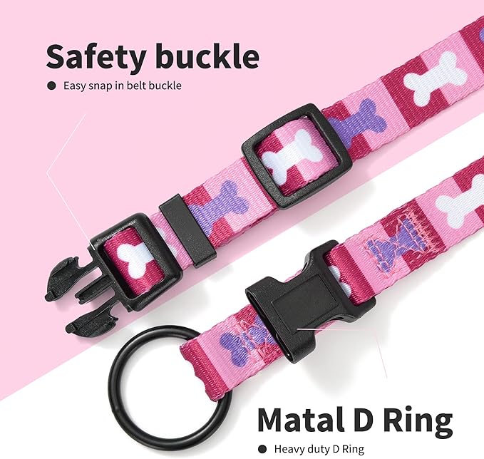 Mile High Life Dog Collar | Nylon Puppy Collars w Cute Patterns | Lightweight Girl Dog Collar | Boy Dog Collar for Small/Medium/Large Dogs (Purple Bone, Large)