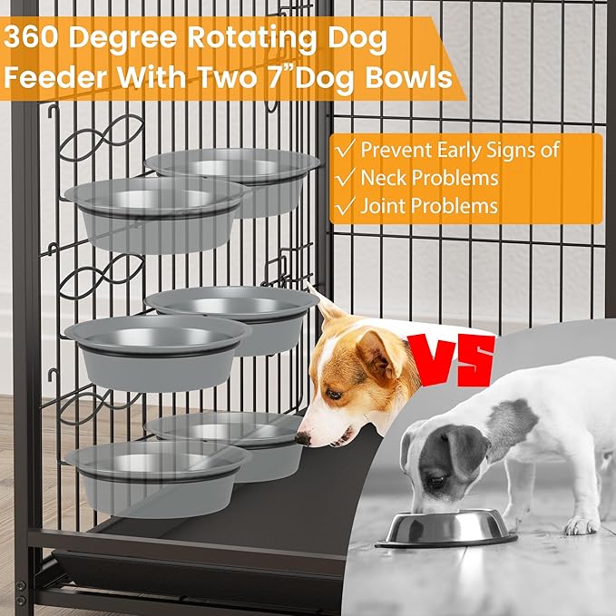Furniture Style Dog Crate, Indoor Basic Dog Cage with 3-Layer Storage Shelves, Flip-up Top End Table Dog Cage, Dog Kennel Furniture with Adjustable Bowls, 37.4" L x 24.4" W x 57.1" H,Brown
