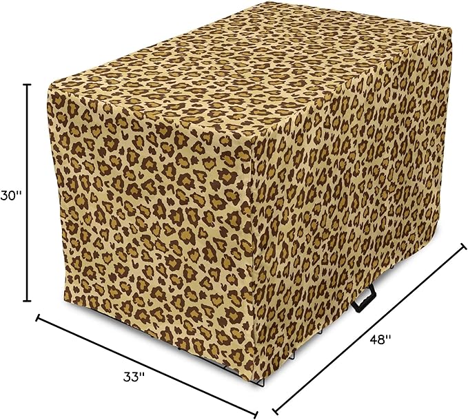Lunarable Animal Print Dog Crate Cover, Digitally Generated Spots Classic Leopard Skin Graphic, Easy to Use Pet Kennel Cover for Medium Large Dogs, 48 Inch, Pale Camel Chocolate