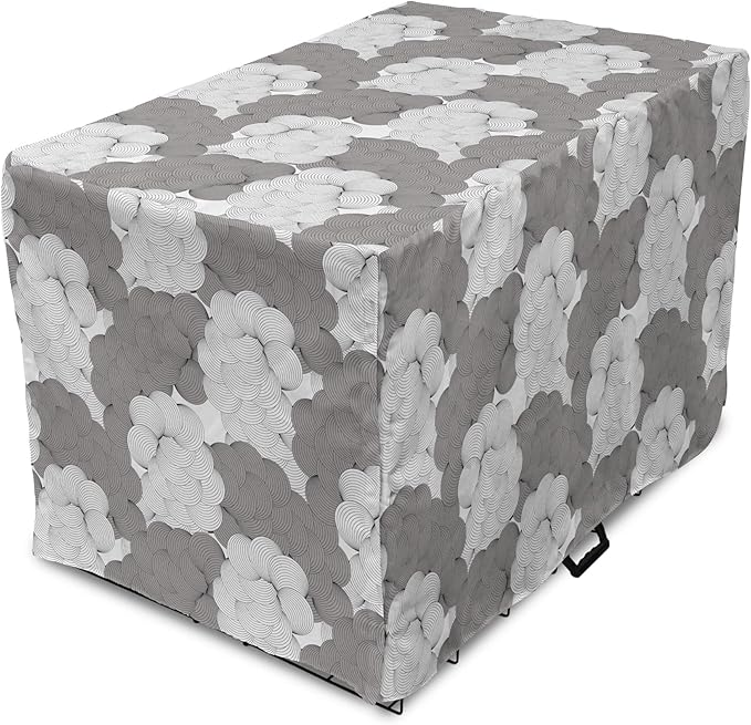 Lunarable Abstract Dog Crate Cover, Seigaiha Inspired Lines Curvy Elements Illustration in Greyscale Tones Print, Easy to Use Pet Kennel Cover for Small Dogs Puppies Kittens, 18 Inch, Pale Taupe Grey
