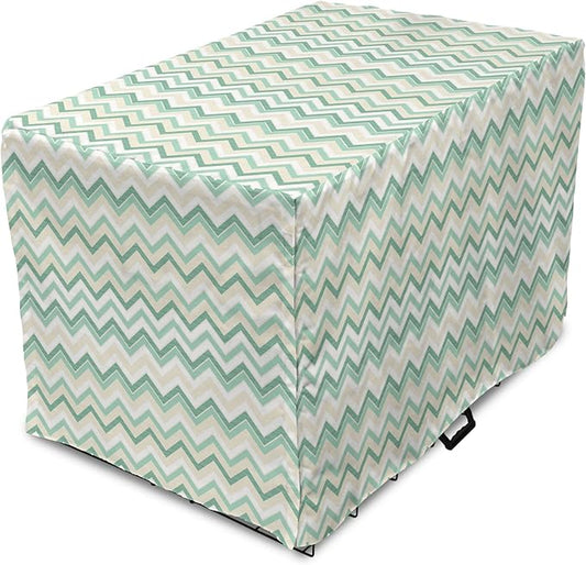 Lunarable Chevron Dog Crate Cover, Ikat Style Ornate Simplistic Zigzag Traditional Herringbone, Easy to Use Pet Kennel Cover for Small Dogs Puppies Kittens, 22 Inch, Ivory Seafoam Jade Green