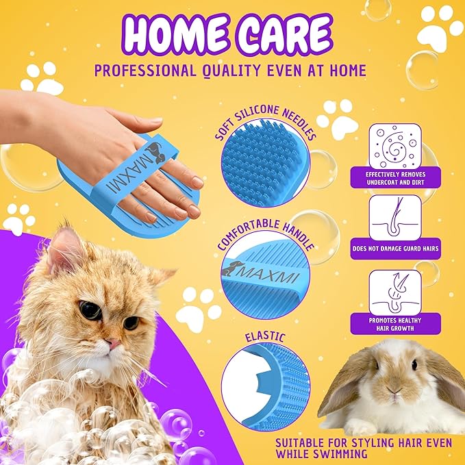 Dog Bath Brush | Dog Scrubber for Bath | Dog Washing Brush | Dog shampoo brush with adjustable handle, Suitable for Pets Deshedding, Washing, Massaging & Grooming | Pack of two.