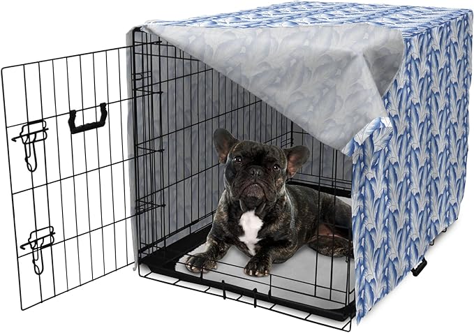 Lunarable Traditional Dog Crate Cover, Blue Leaves Ornate Folkloric Design Ethnic Motifs of Asia Print, Easy to Use Pet Kennel Cover for Cats & Medium Dogs, 24 Inch, Cobalt Blue and White