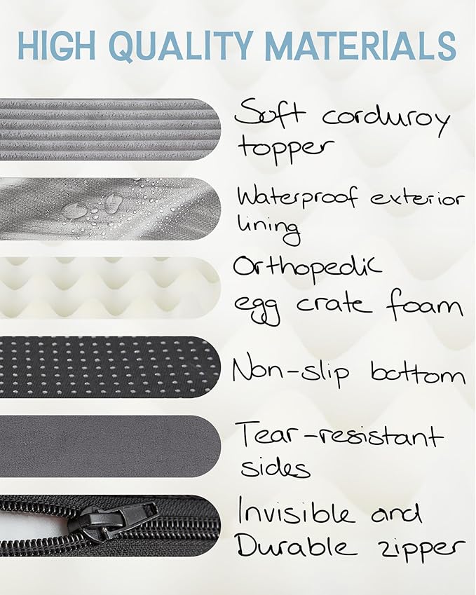 OhGeni 24 Inch Orthopedic Waterproof & Machine Washable Dog Bed with Egg Crate Foam Support, Non-Slip Bottom and Removable Pet Bed Cover for Extra Large, Large, Medium, Small Dogs (Gray)