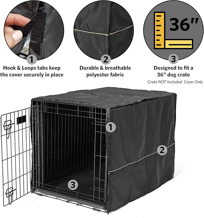 MidWest Homes for Pets Dog Crate Cover, Privacy Dog Crate Cover Fits MidWest Dog Crates, Crate Cover Only, Machine Wash & Dry, Black, 36-Inch