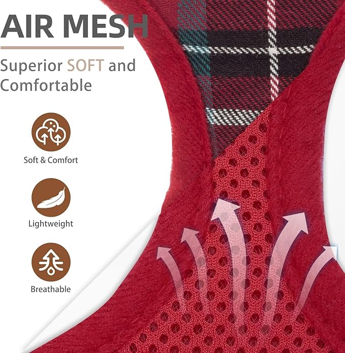 PUPTECK Soft Mesh Dog Harness and Leash Set Pet Puppy Cat Comfort Padded Vest No Pull Harnesses, Red, M