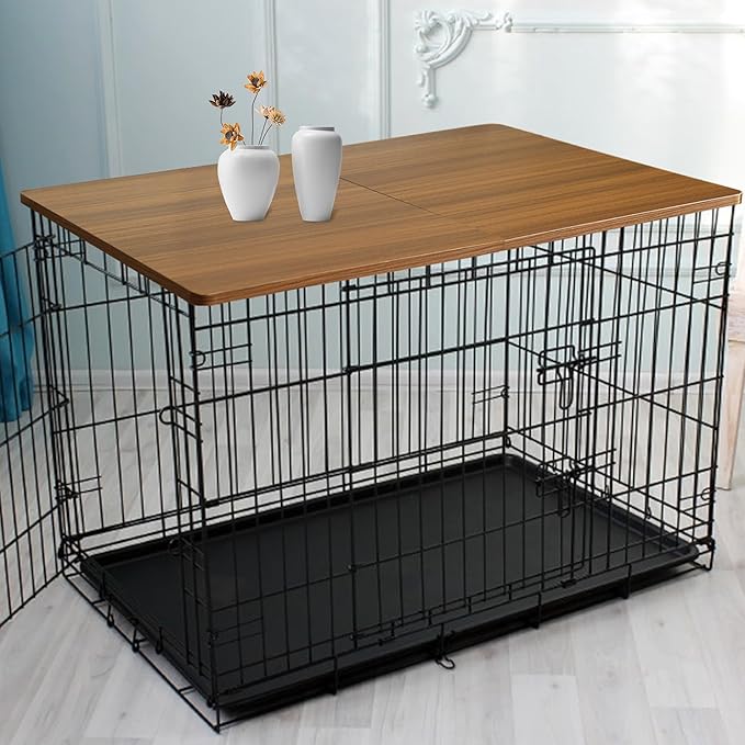 Deblue Foldable Dog Crate Topper, Wood Crate Topper for 48in Wire Dog Cages, Dog Kennel Table Top for Large Dog, Waterproof, Sturdy (48 inch)